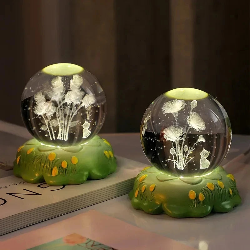 Flower Crystal Ball Small Night Lamp